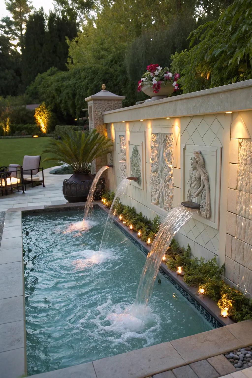 Interactive water walls blend art and water beautifully.