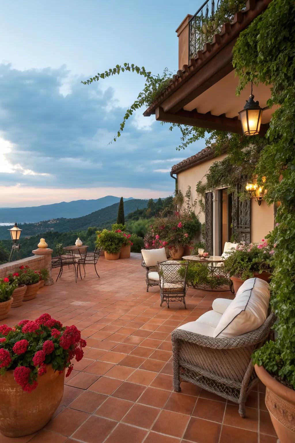 Terracotta decks offer an earthy and elegant touch.