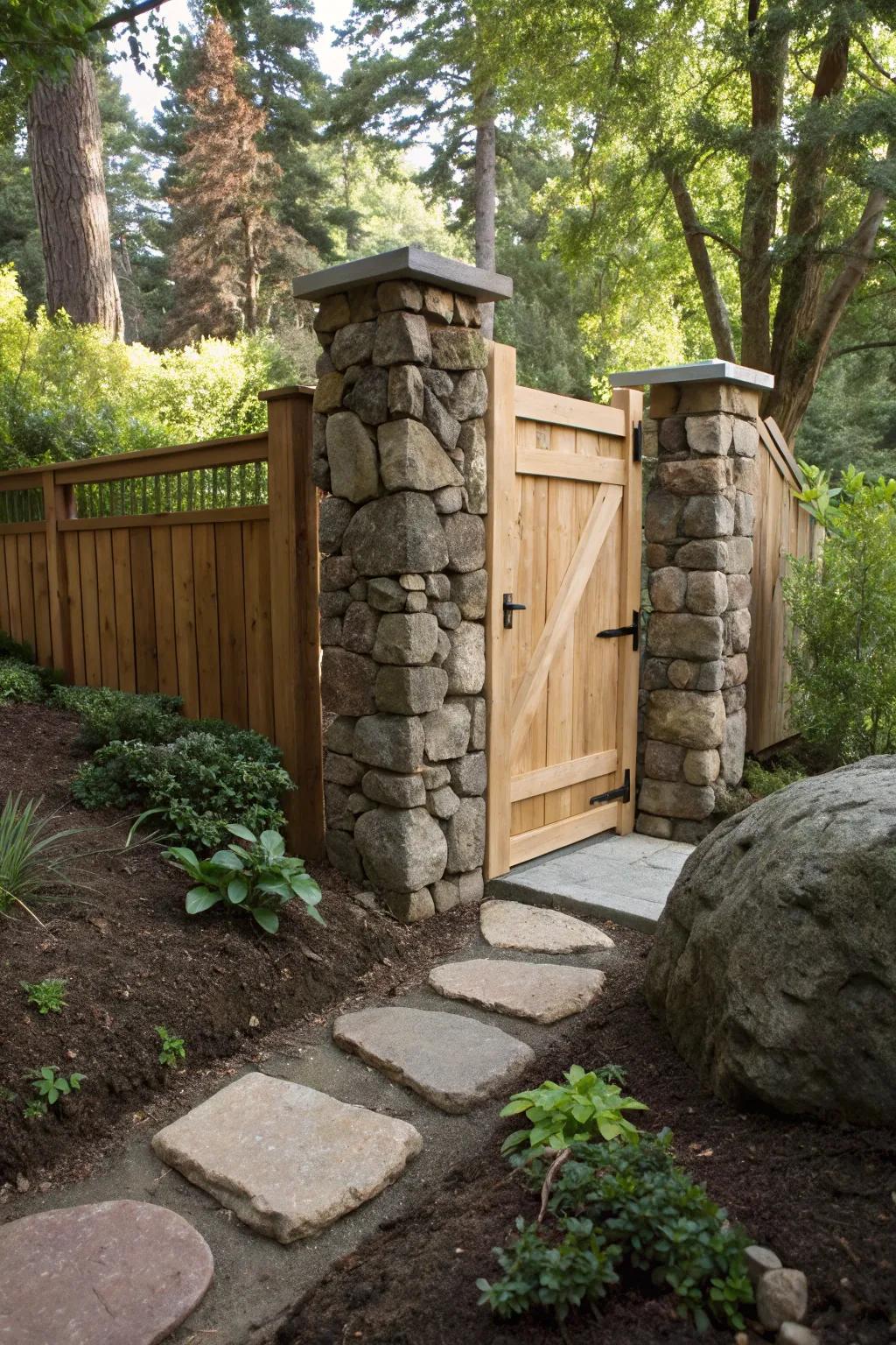 Earthy elegance with stone and wood combinations.