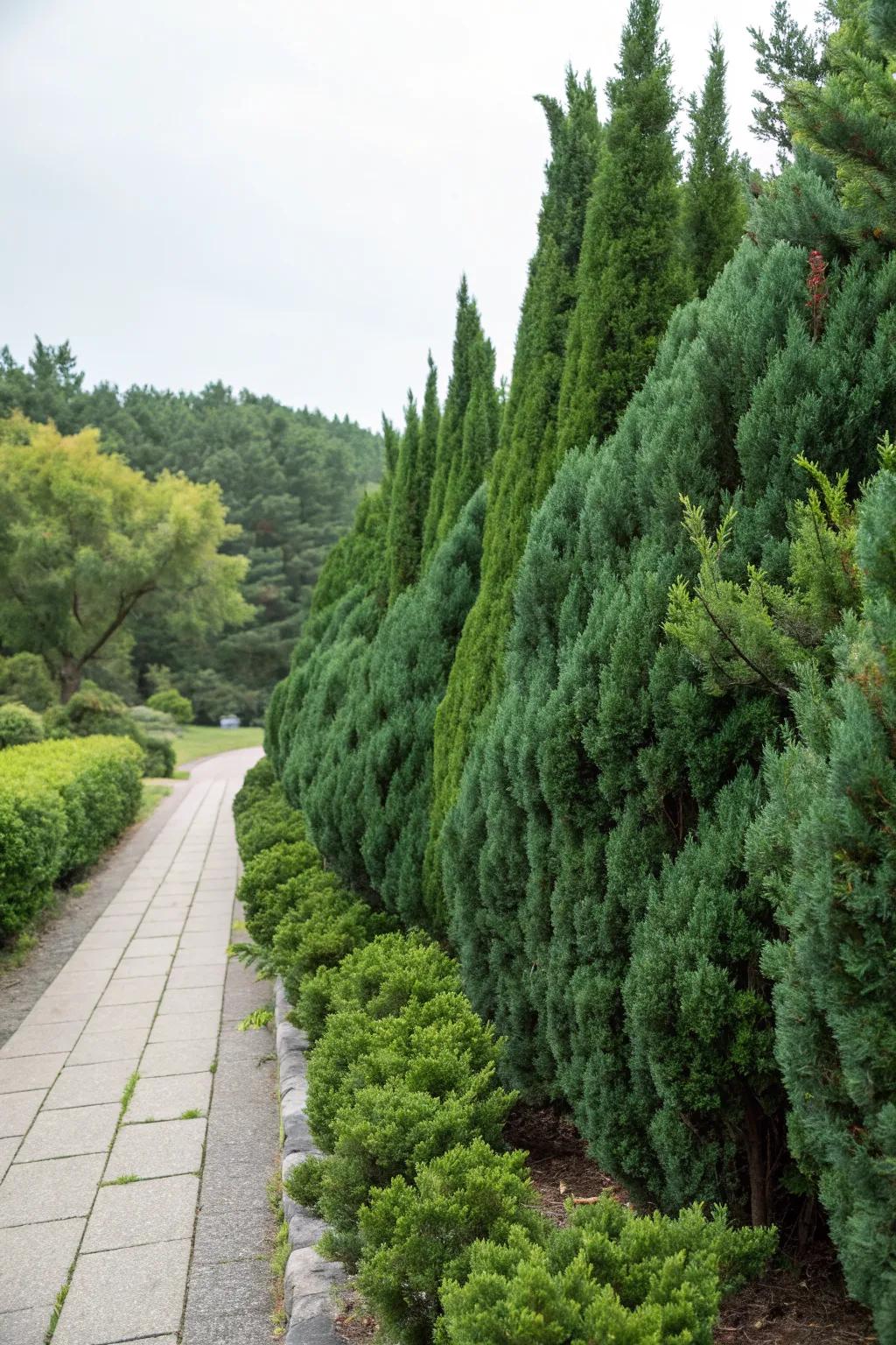Chinese Juniper trees offer reliable privacy in challenging conditions.