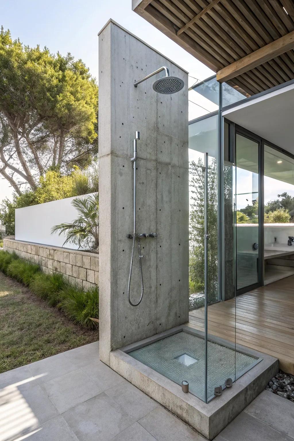Contemporary chic with modern materials for an elegant shower design.