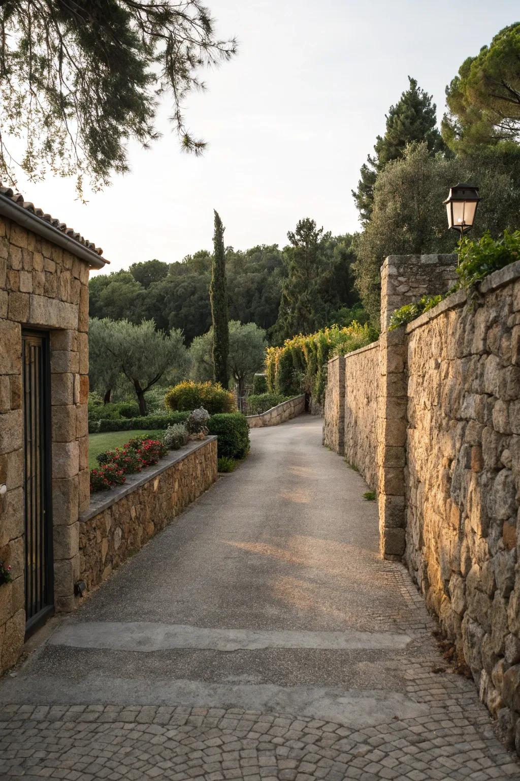 Rustic stone walls providing a charming and protective boundary.