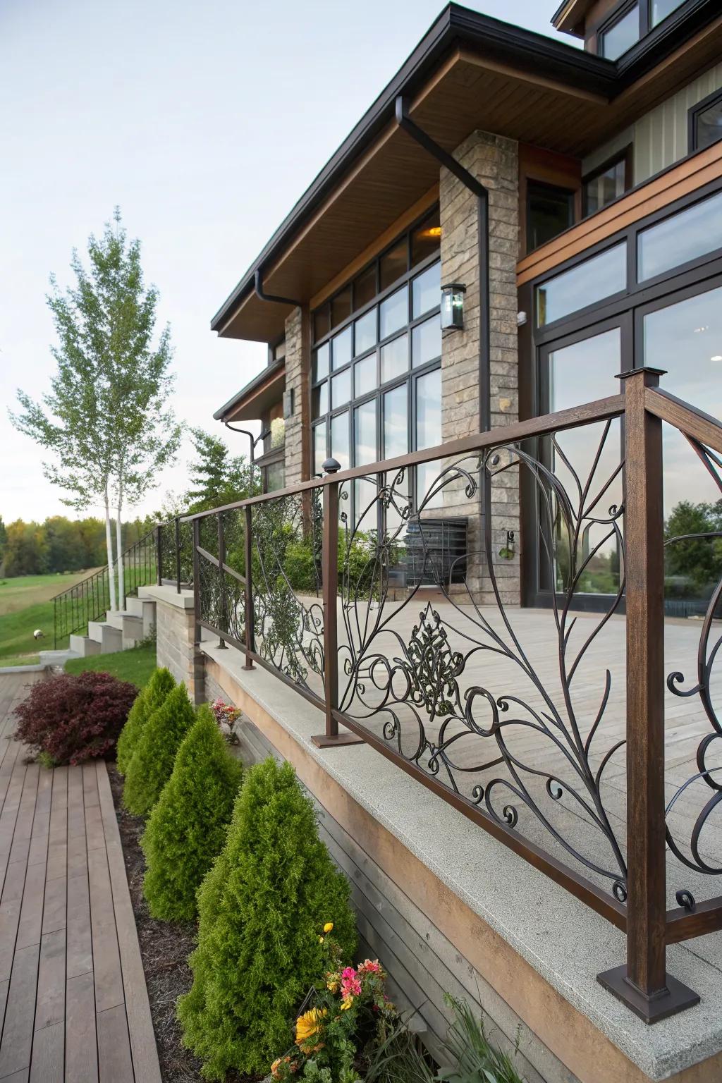 Express your creativity with rebar railings featuring artistic inserts.