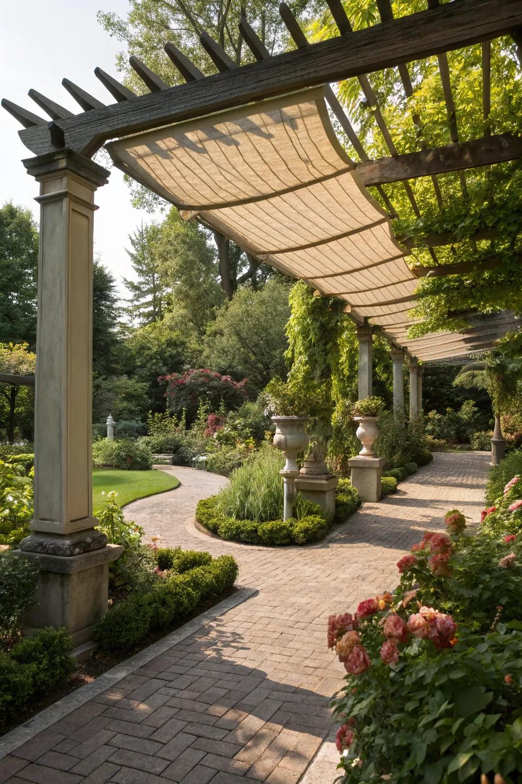 Add intrigue with dynamic shapes in your pergola design.