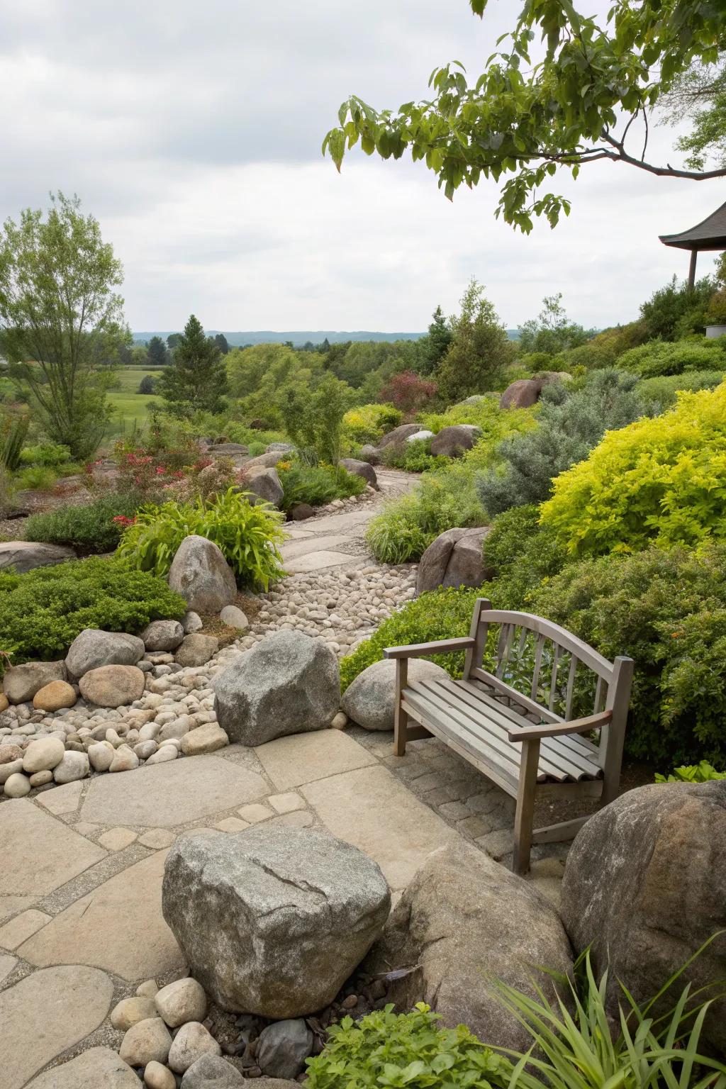 A seating area invites relaxation and appreciation of your garden.