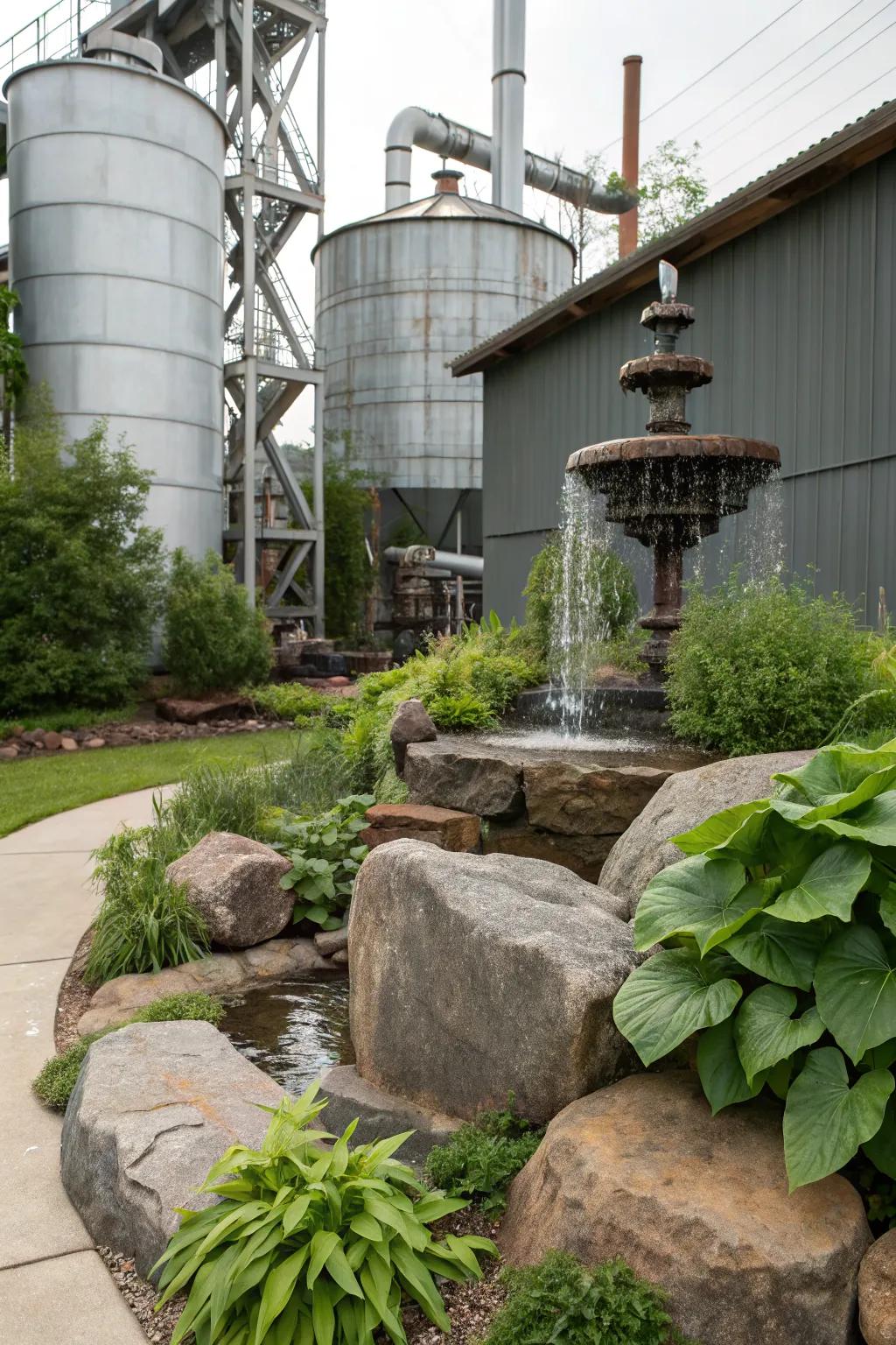 Rock and metal fusion creates an industrial garden statement.