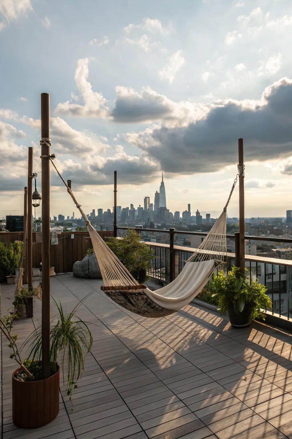 A hammock haven on the rooftop deck for ultimate relaxation.