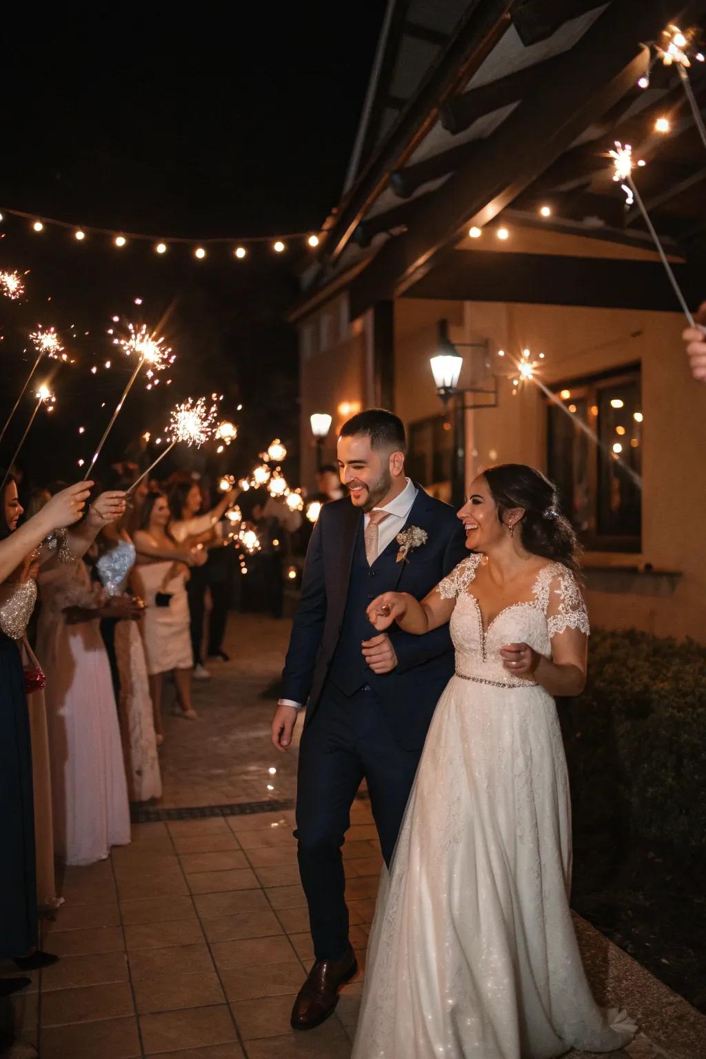 A magical sparkler send-off to end a rustic backyard wedding.