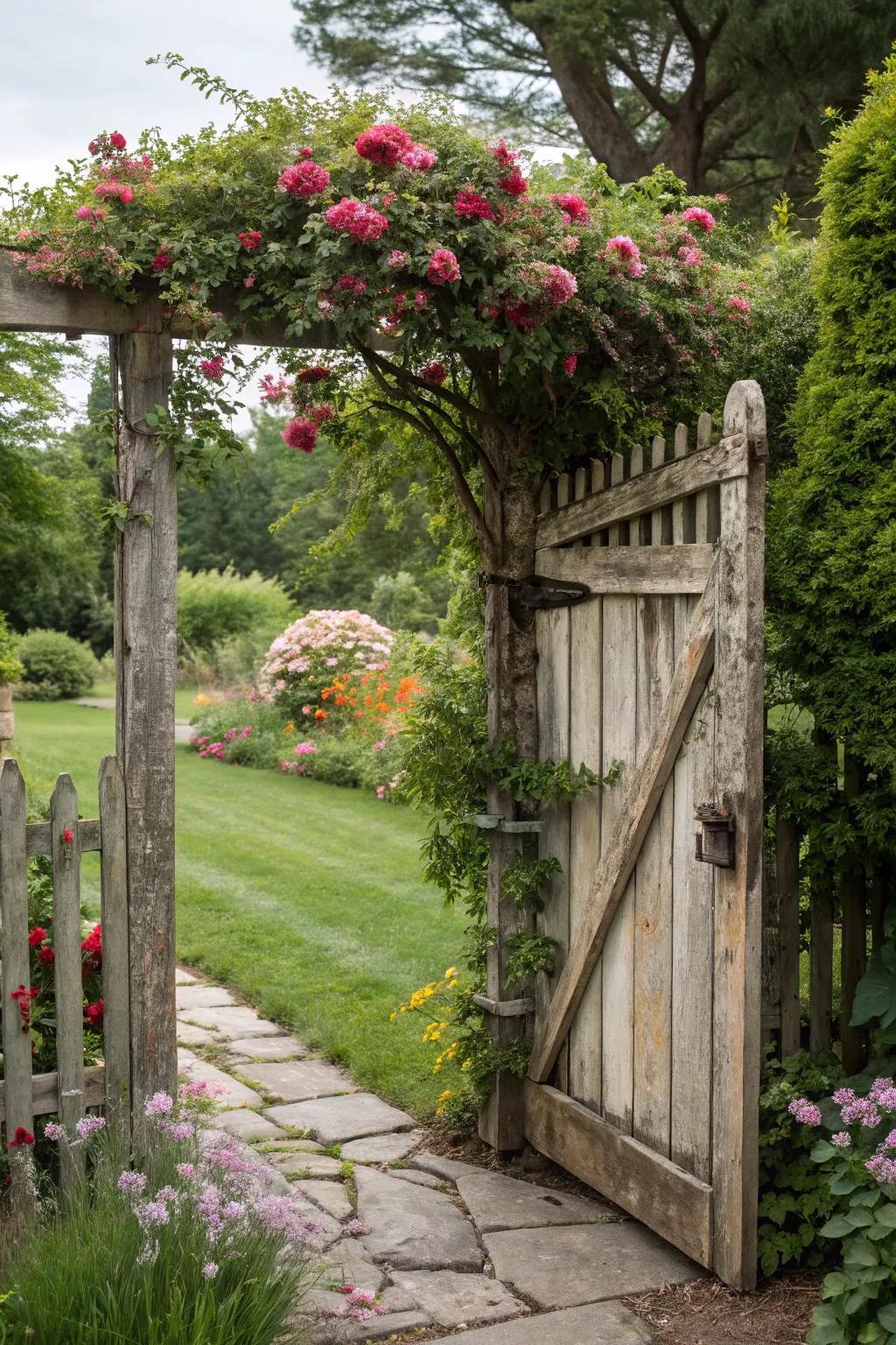 A cedar gate offering a warm welcome to the garden.
