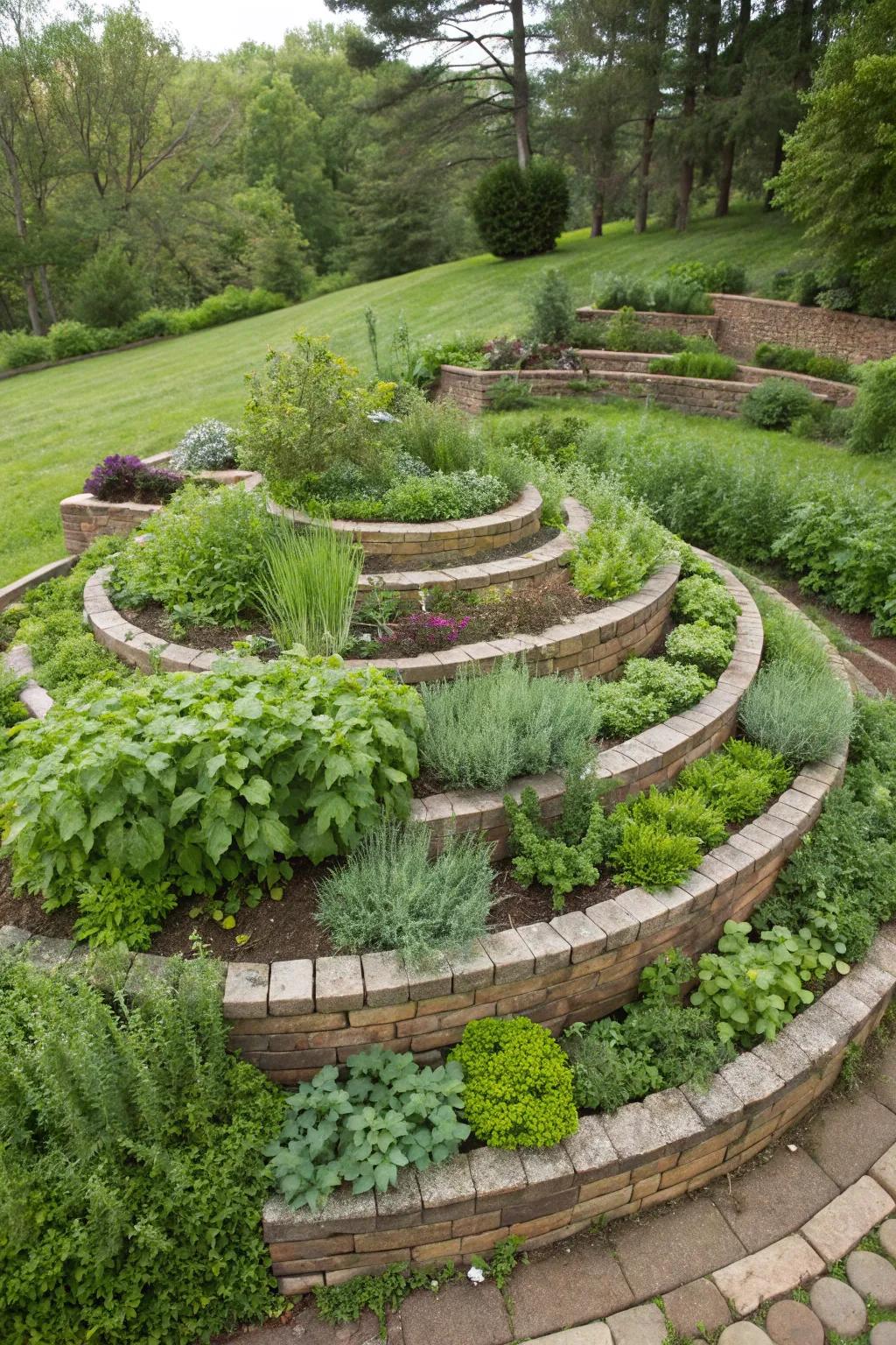 Herb spirals offer efficient use of space and constant freshness.