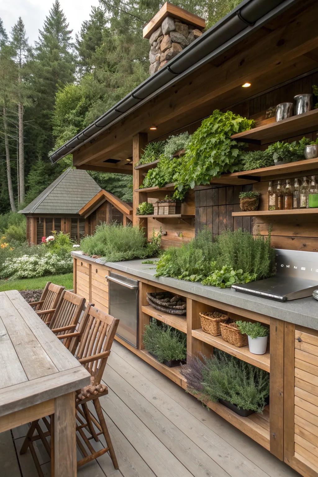 A herb garden integration enhances utility and aesthetics.