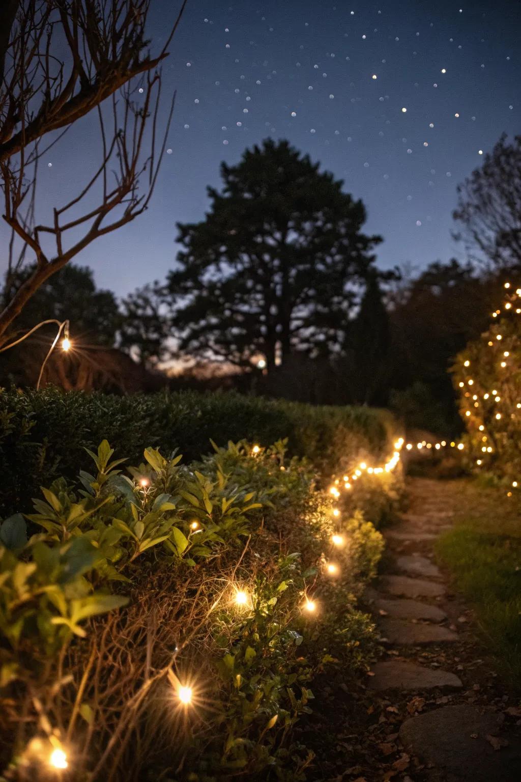 Garden fairy lights creating a sparkling wonderland.