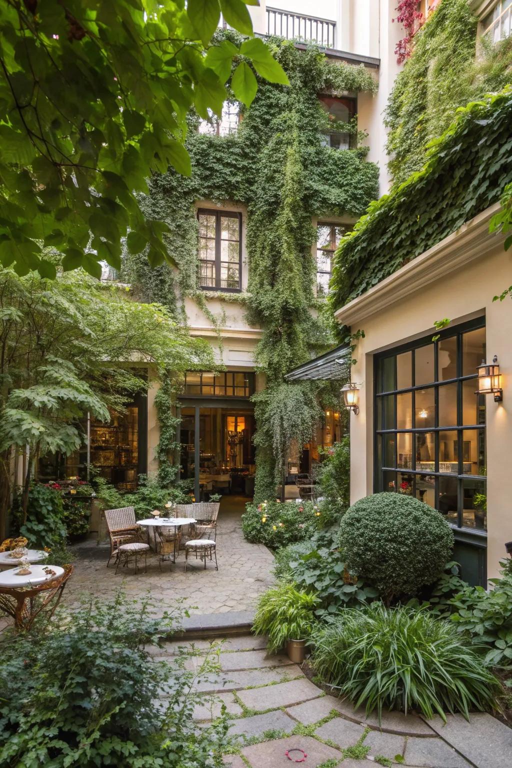 A hidden garden oasis offers a serene escape in shop house settings