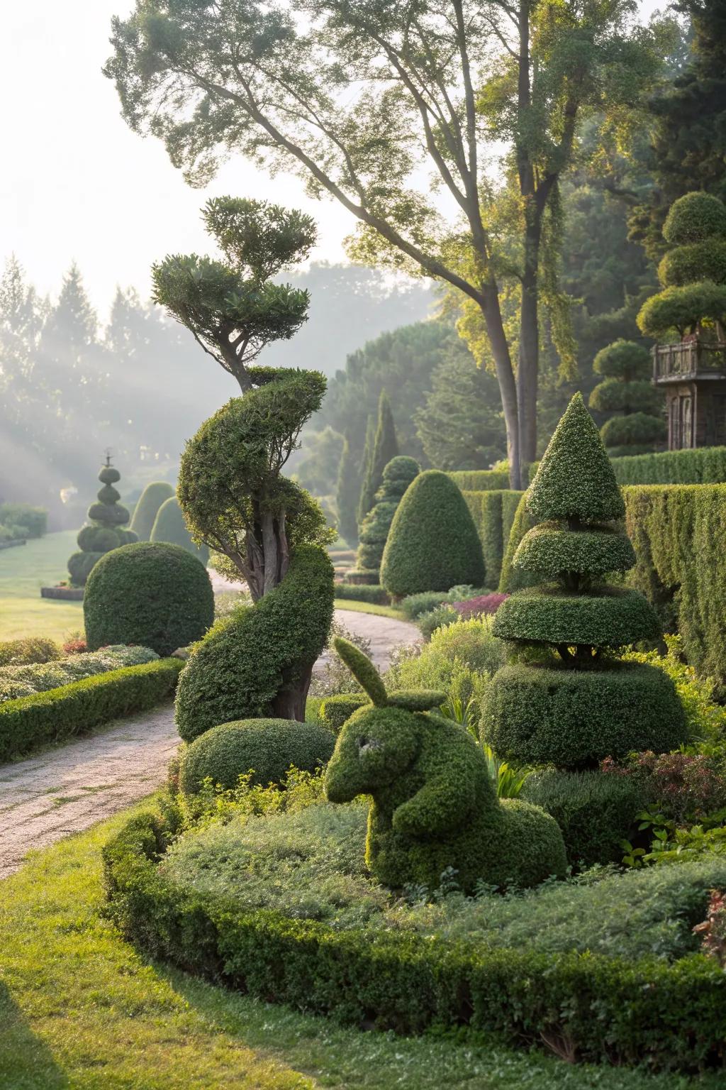Whimsical topiary art adding creativity to the garden.