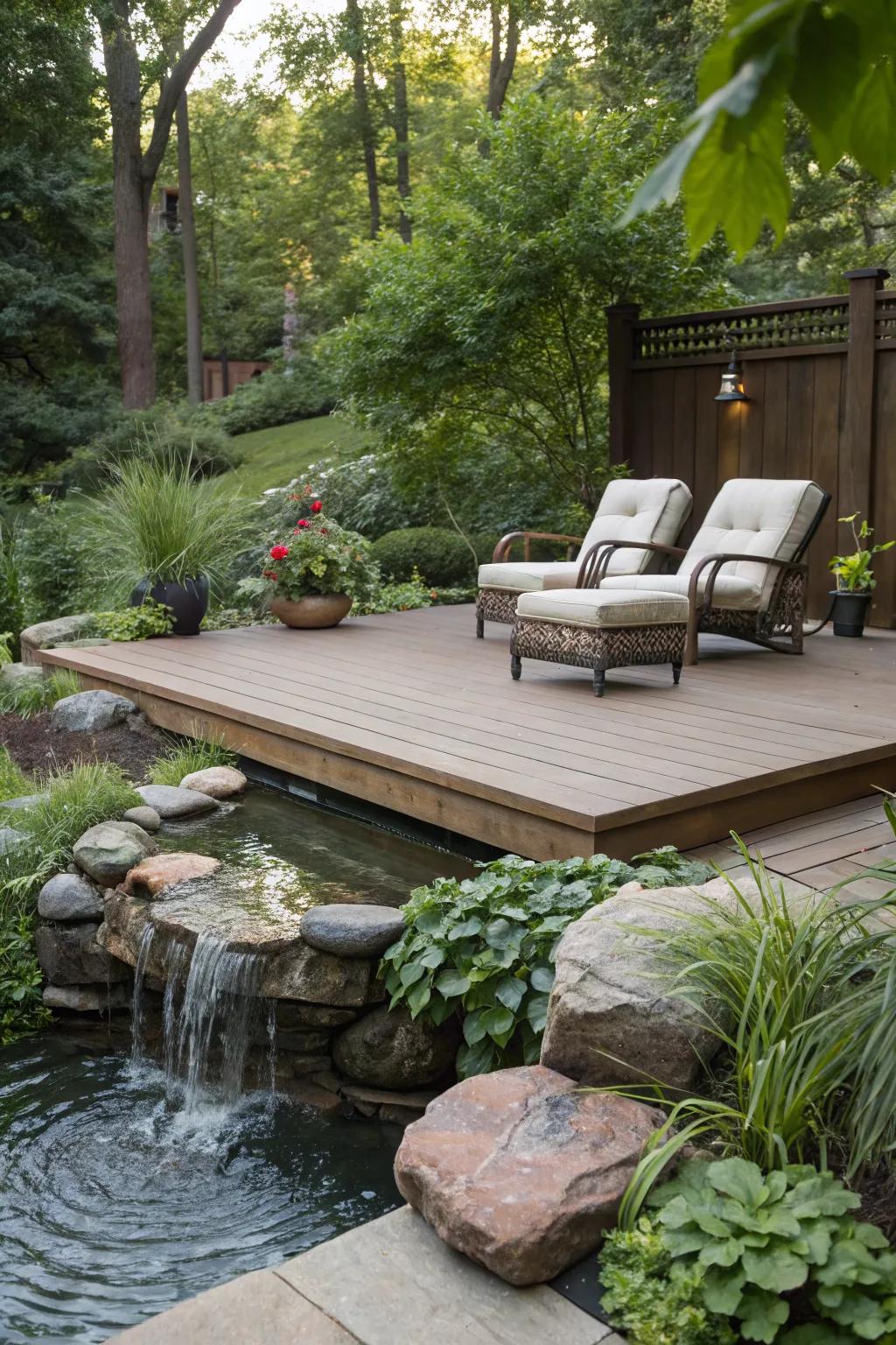 A water feature adds tranquility and elegance to your deck.