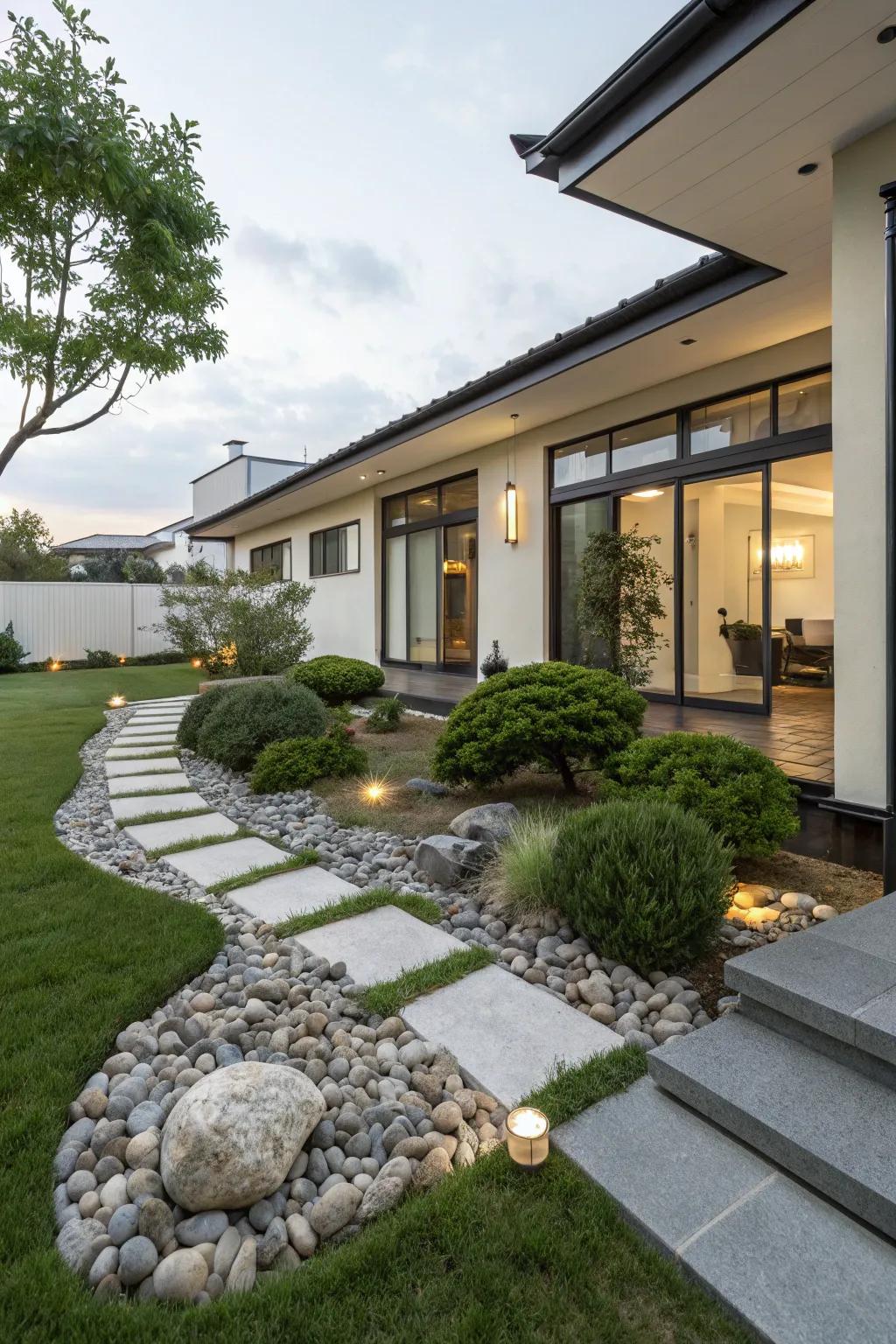 Serene Zen garden adding tranquility to the exterior