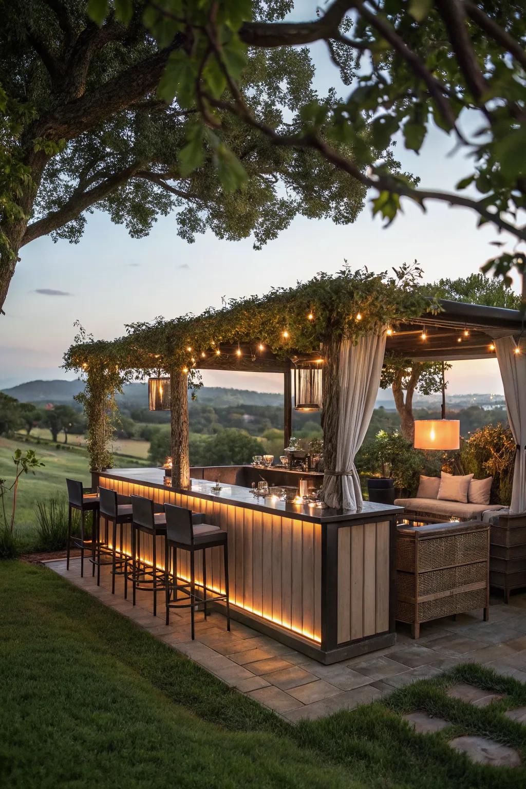 A privacy screen bar offers a secluded and intimate outdoor experience.