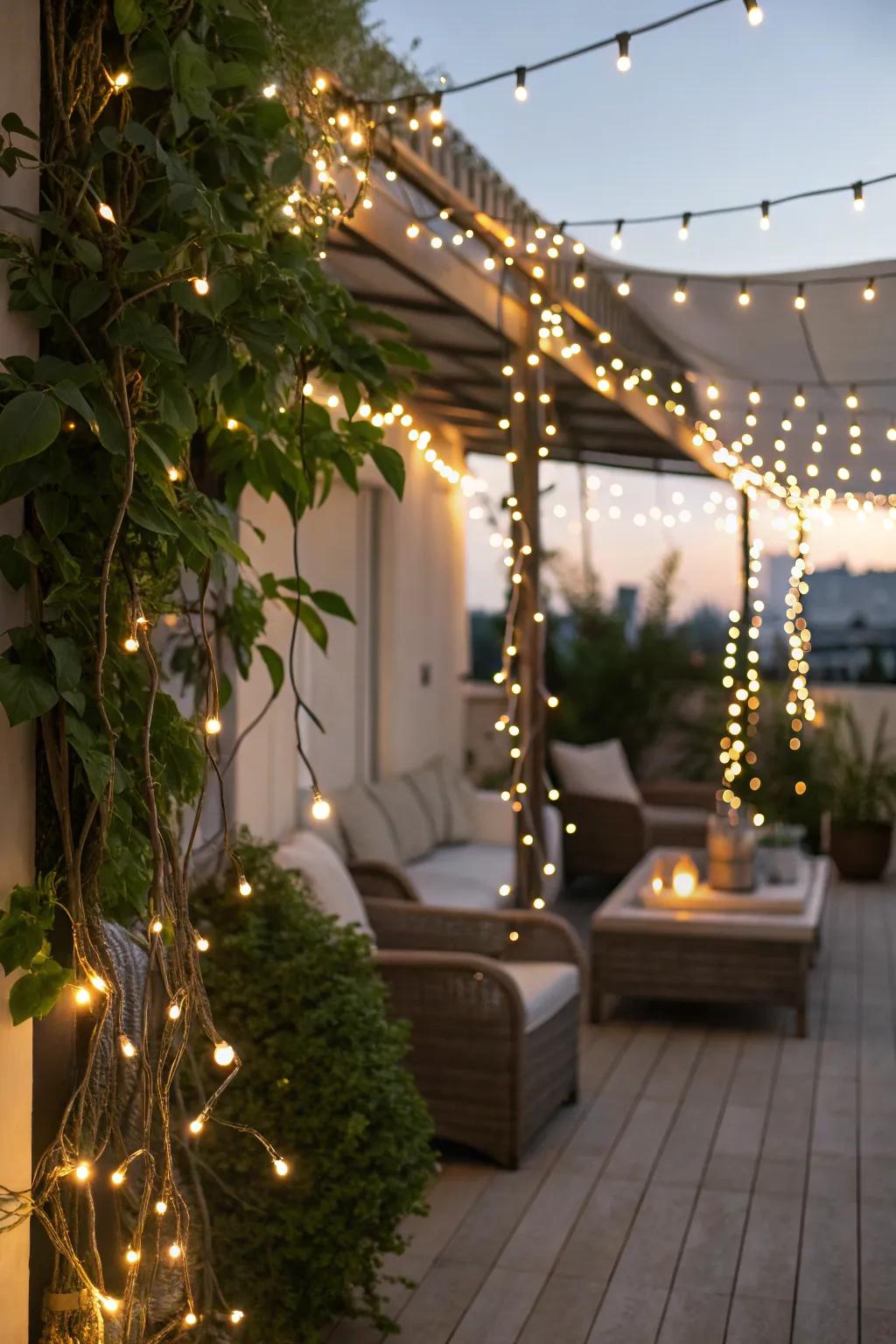 Enchant your terrace with whimsical fairy lights.