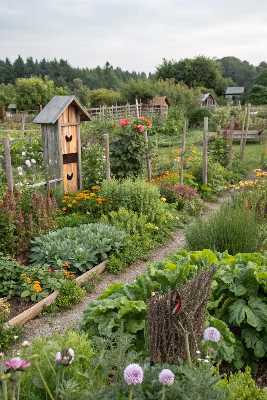 Wildlife-friendly features support a thriving garden ecosystem.
