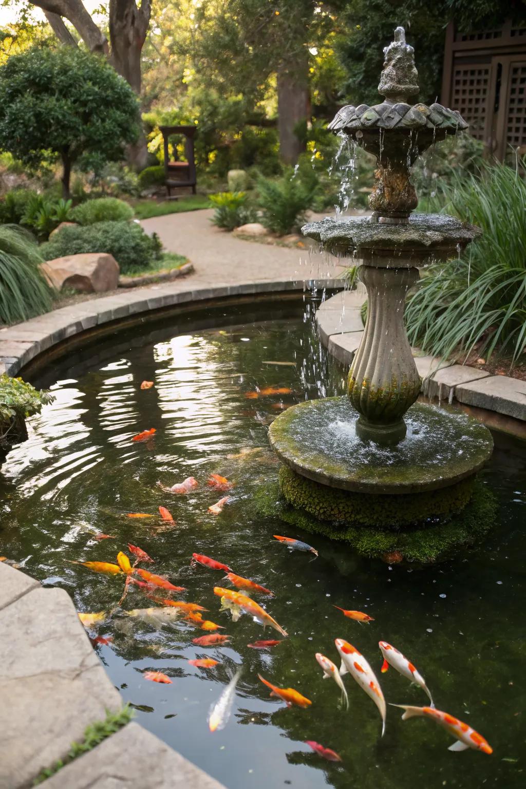 A water fountain adds movement and sound to your pond.