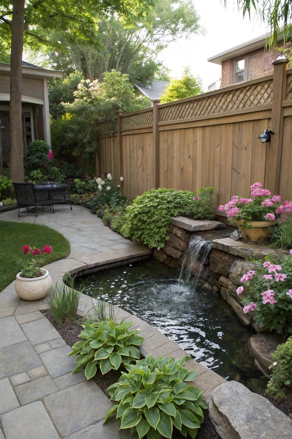 Water features add tranquility and enhance privacy in gardens.