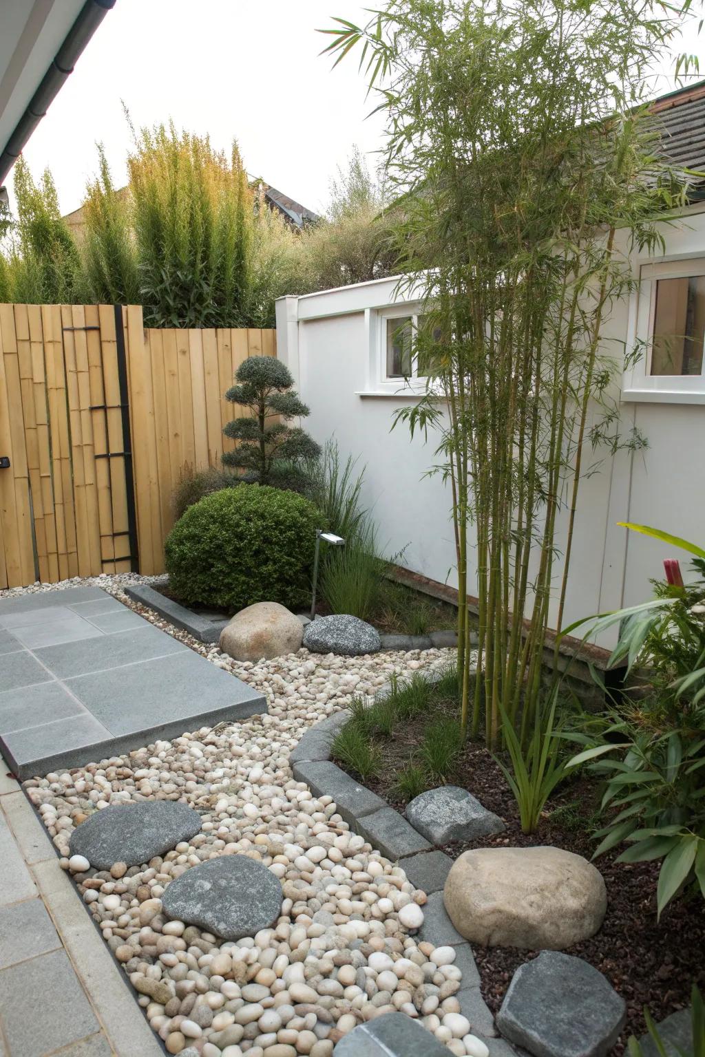 A Zen corner offers a meditative space in a small courtyard.