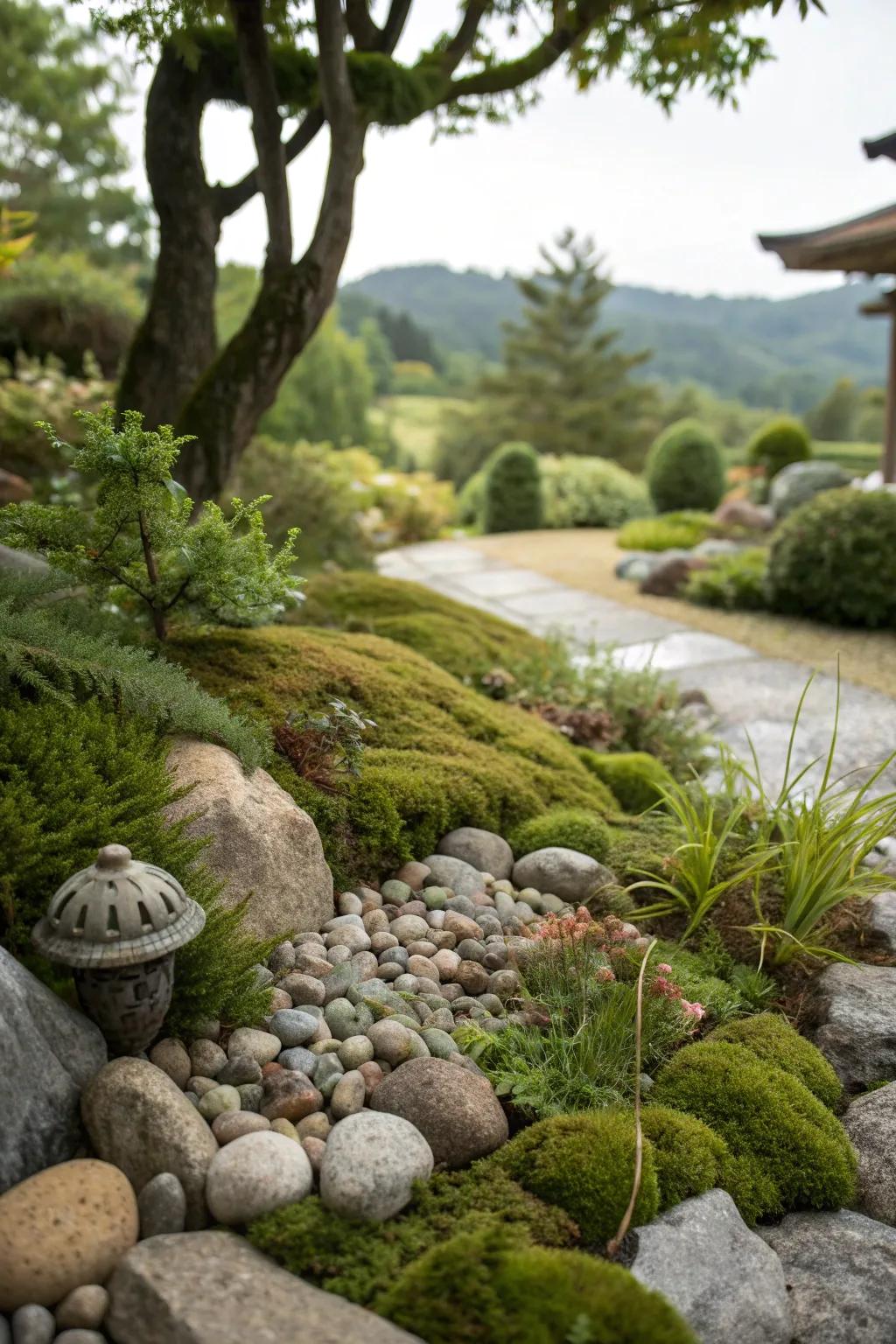 A mini rock garden adds rugged charm and texture.