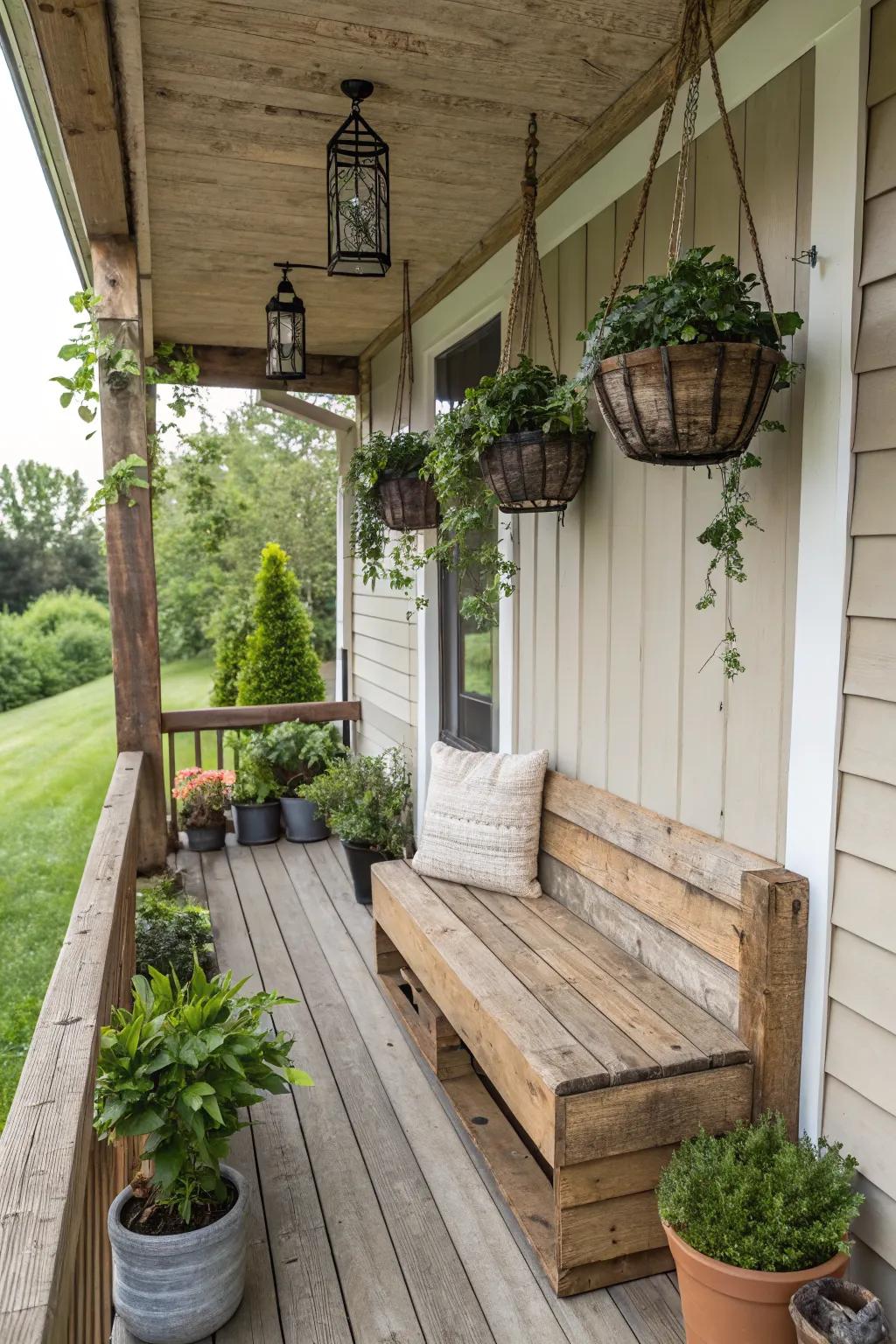 Eco-friendly decor adds character and sustainability to your porch.