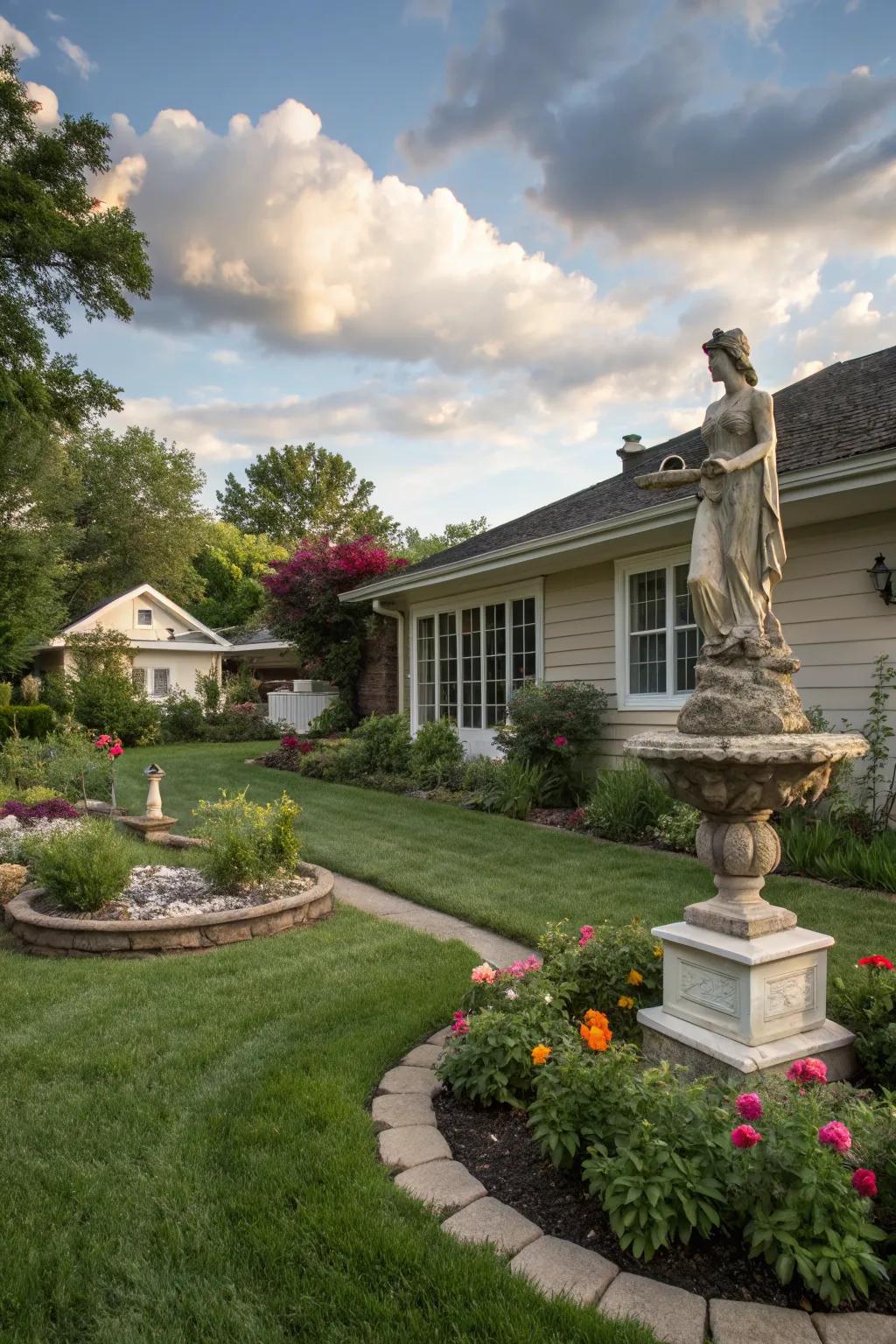 Make a statement with an artistic garden statue.