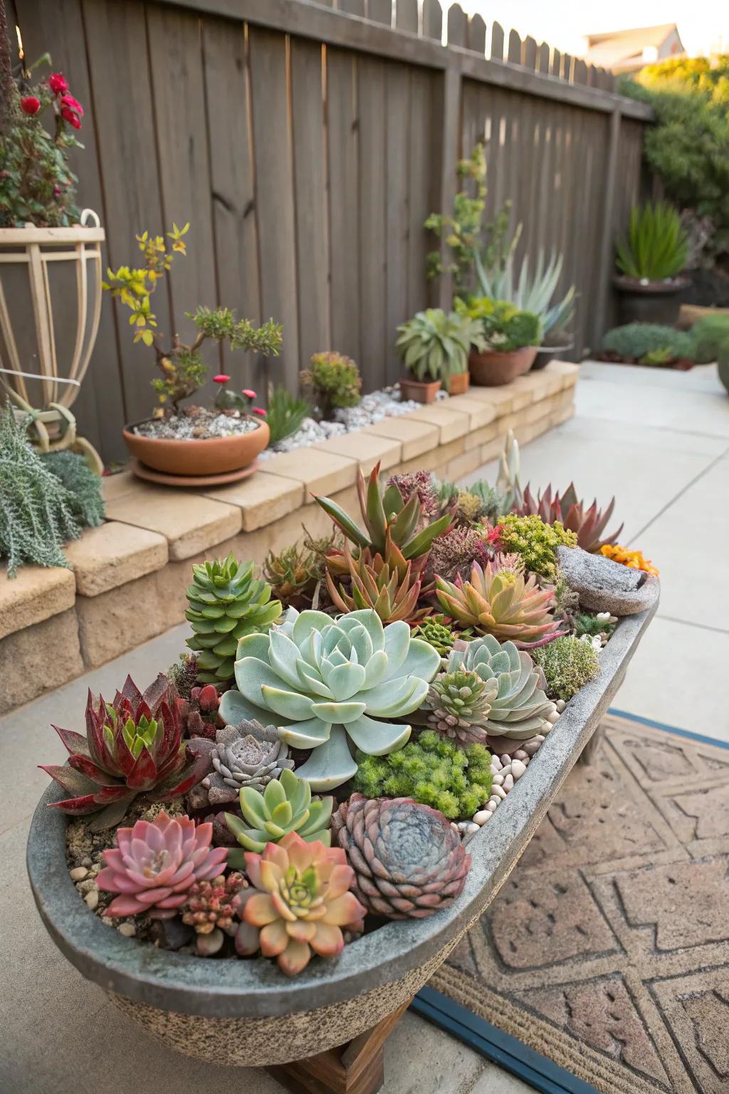 Succulent displays offer low-maintenance beauty