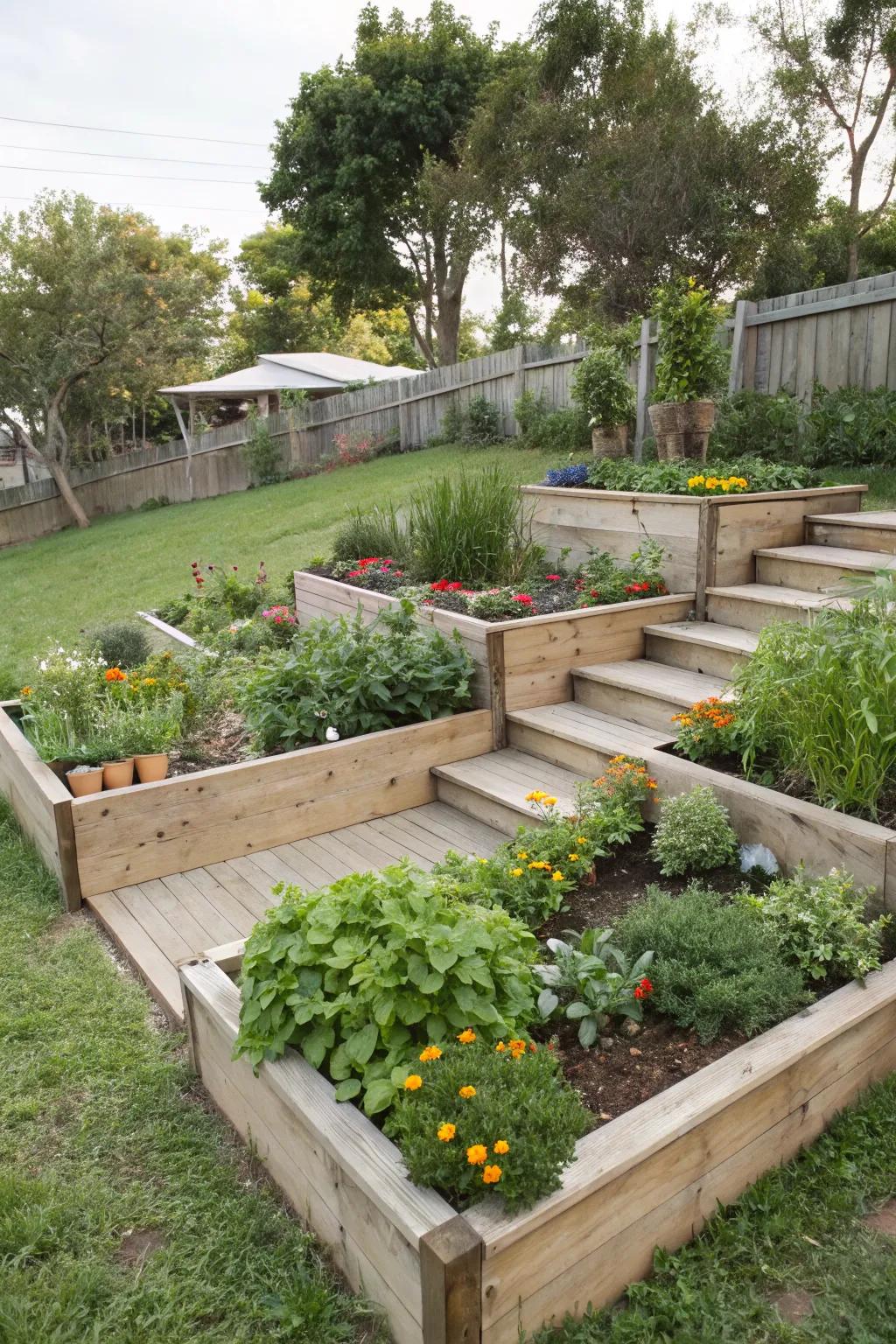 Playing with levels adds depth to your outdoor space.