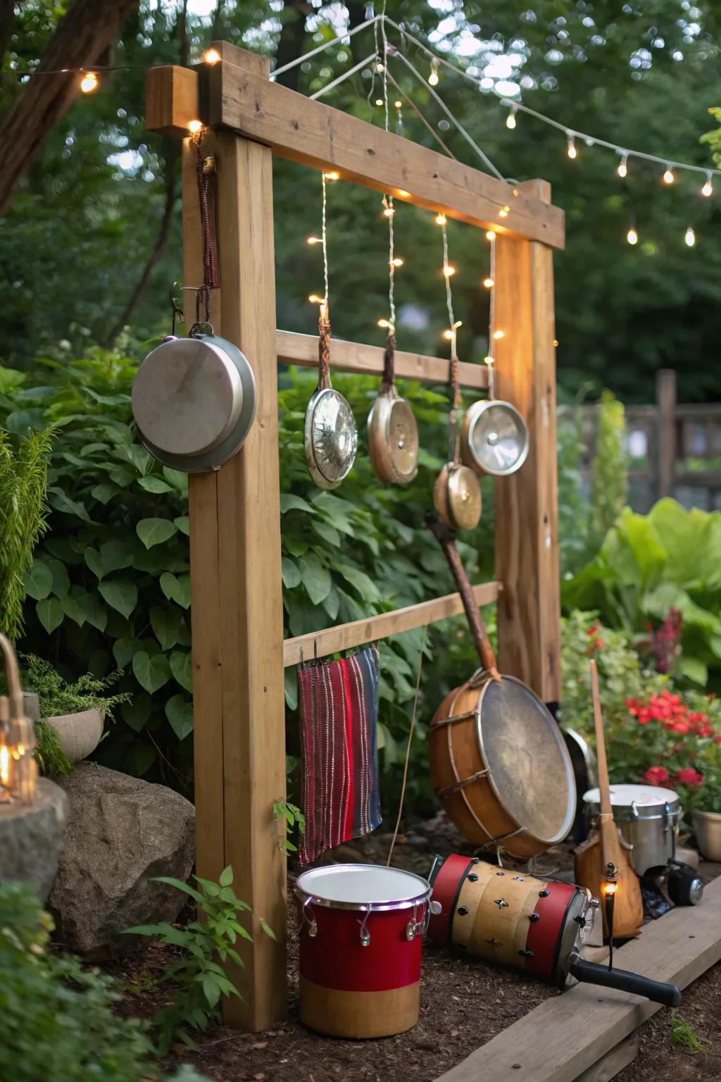 Outdoor music stations inspire creativity and rhythm.