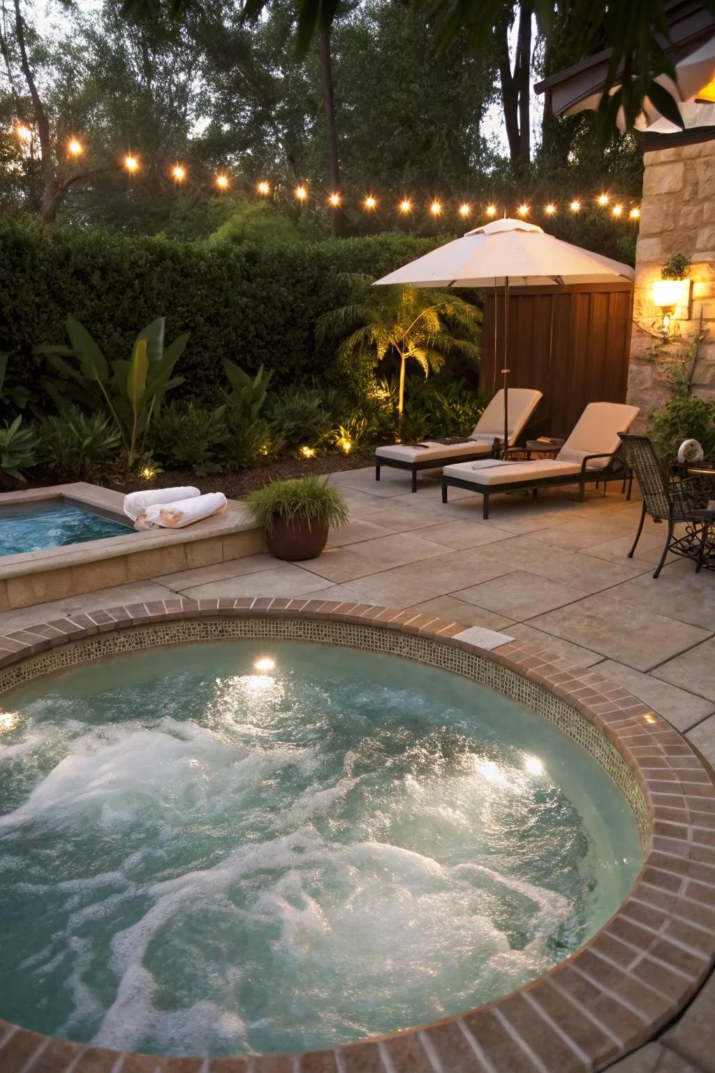 A spa corner turning a small pool into a retreat.