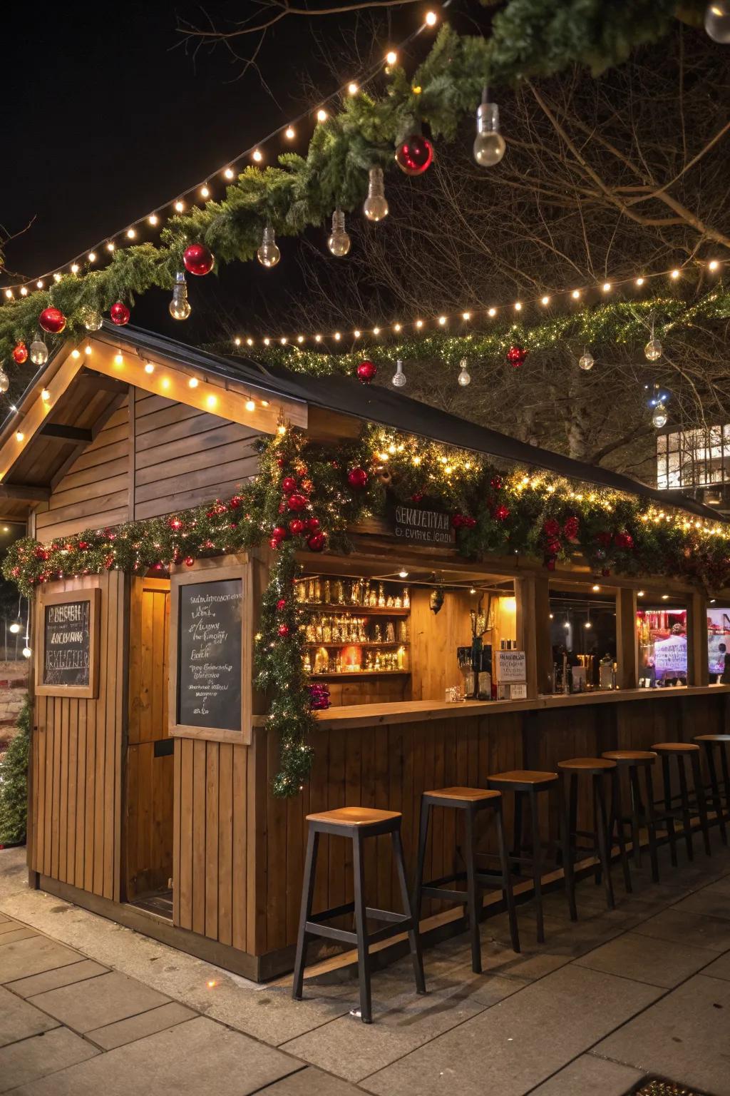 Seasonal decor keeps your shed bar fresh and lively.