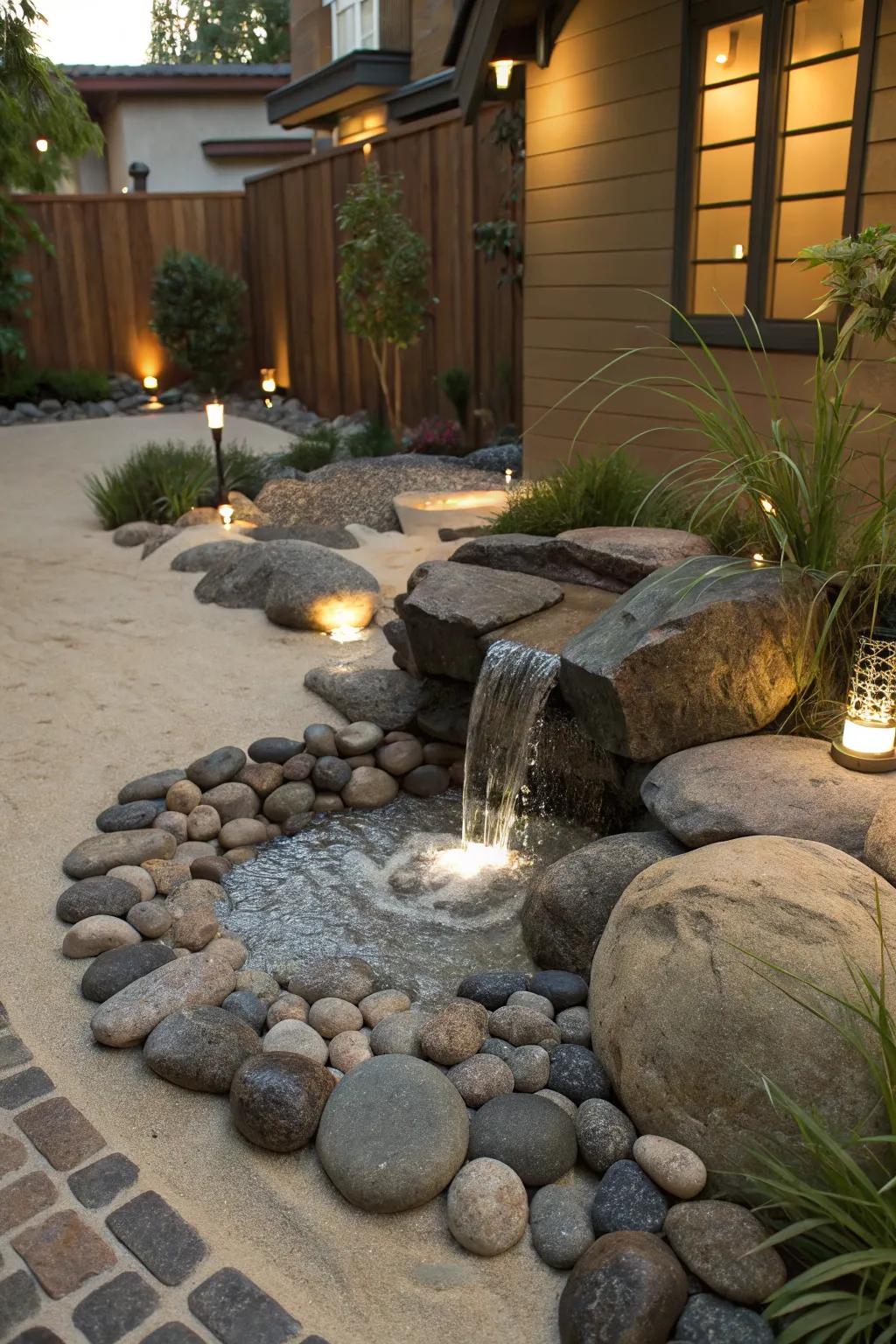 A Zen garden integration promotes calmness and reflection.