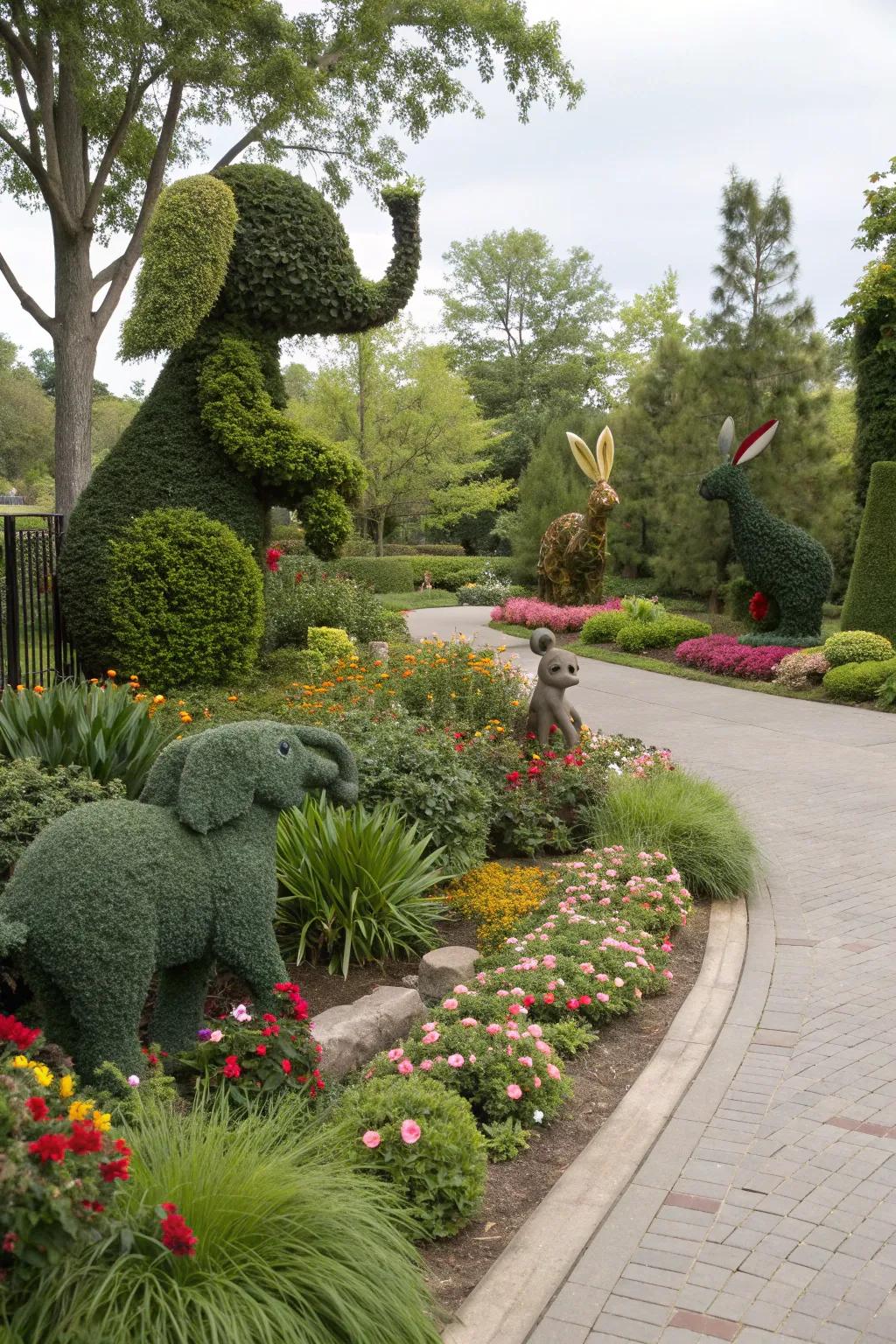 Delight children with whimsical animal topiary.