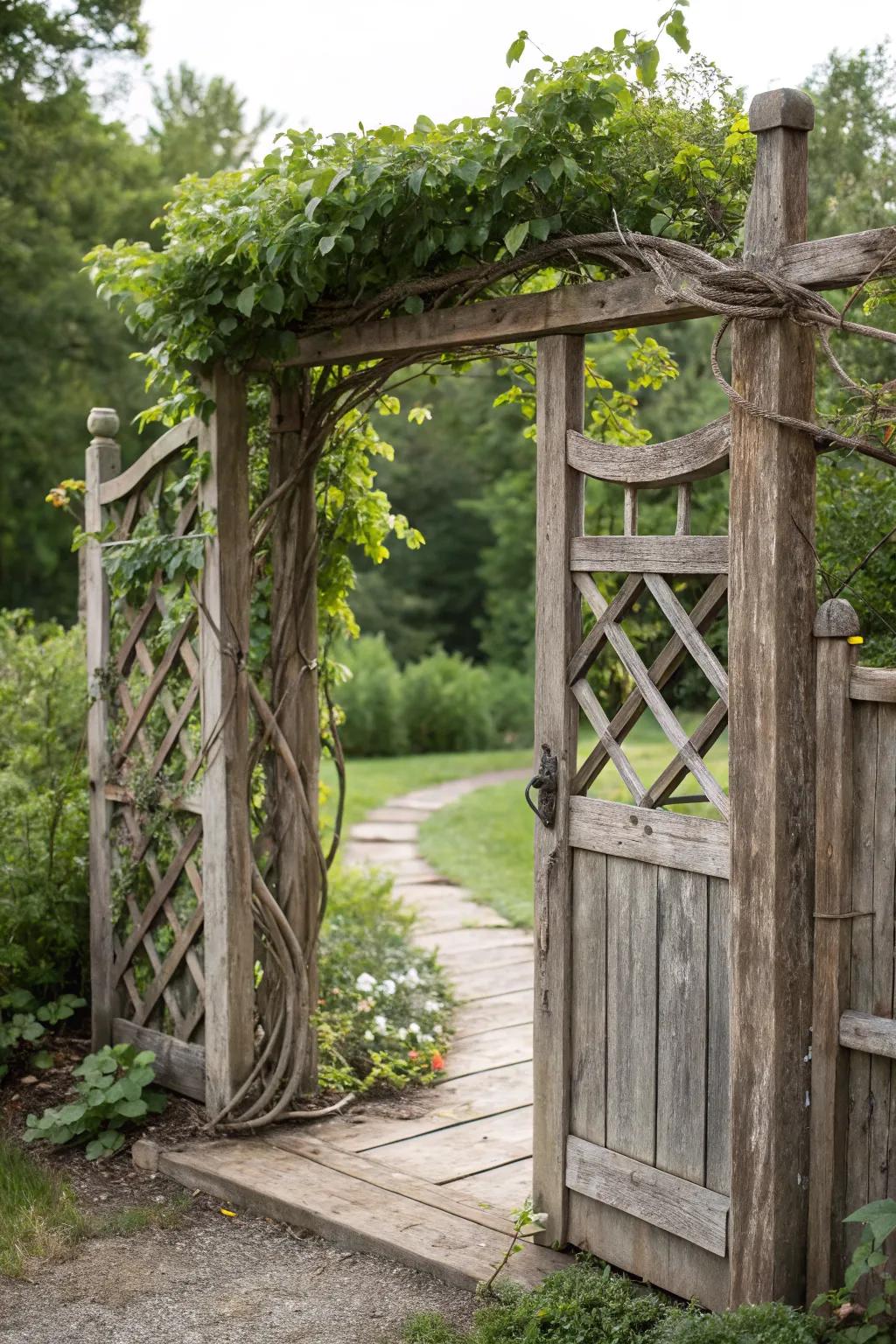 An eco-friendly trellis gate crafted from sustainable materials.