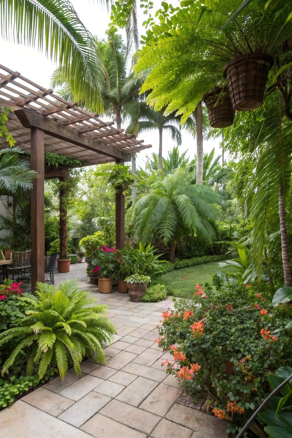 Native plants thrive in this patio, offering an authentic tropical vibe.