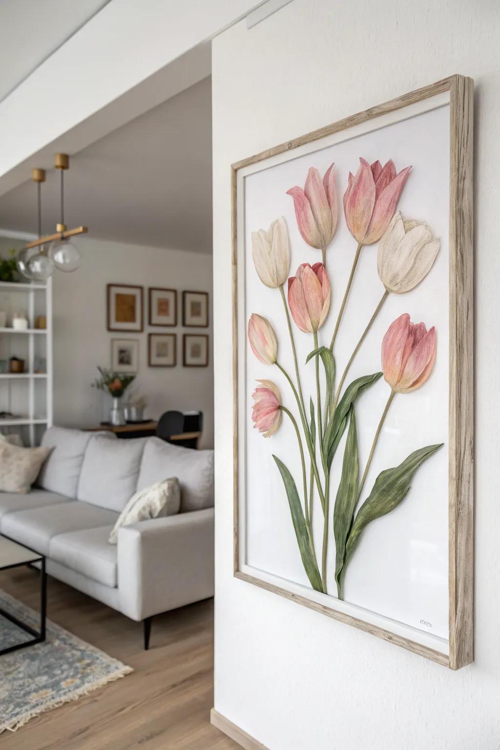 A permanent touch of nature with tulip wall art.