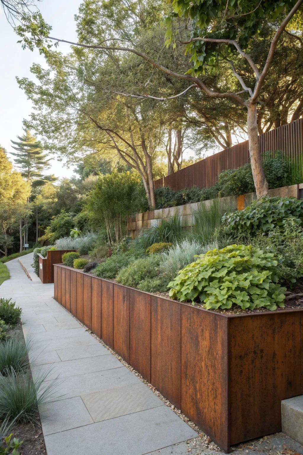 Strength and style with corten steel retaining wall