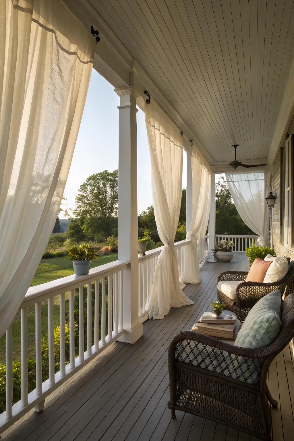 Drapes add privacy and elegance to your porch.