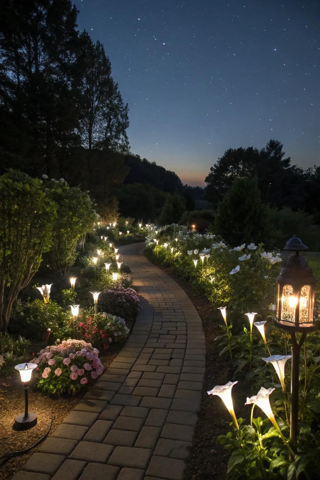 Enchanting night garden walkway