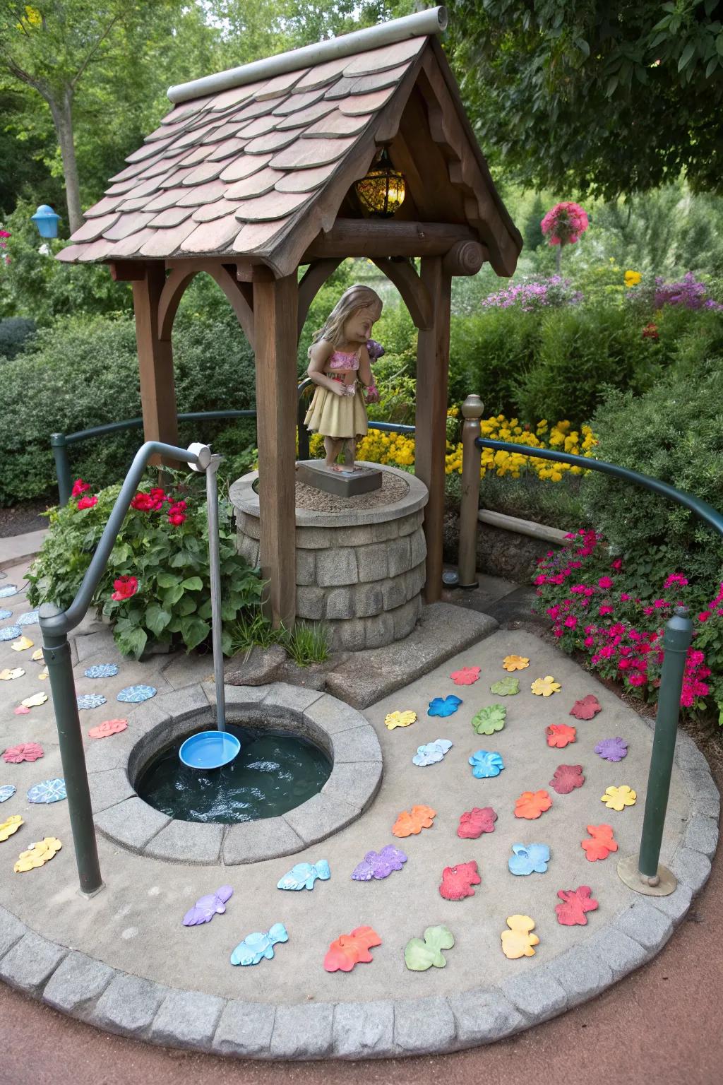 Interactive wishing wells are great for family gardens.