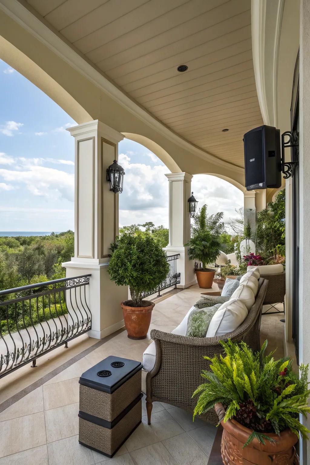 An outdoor sound system sets the perfect ambiance.