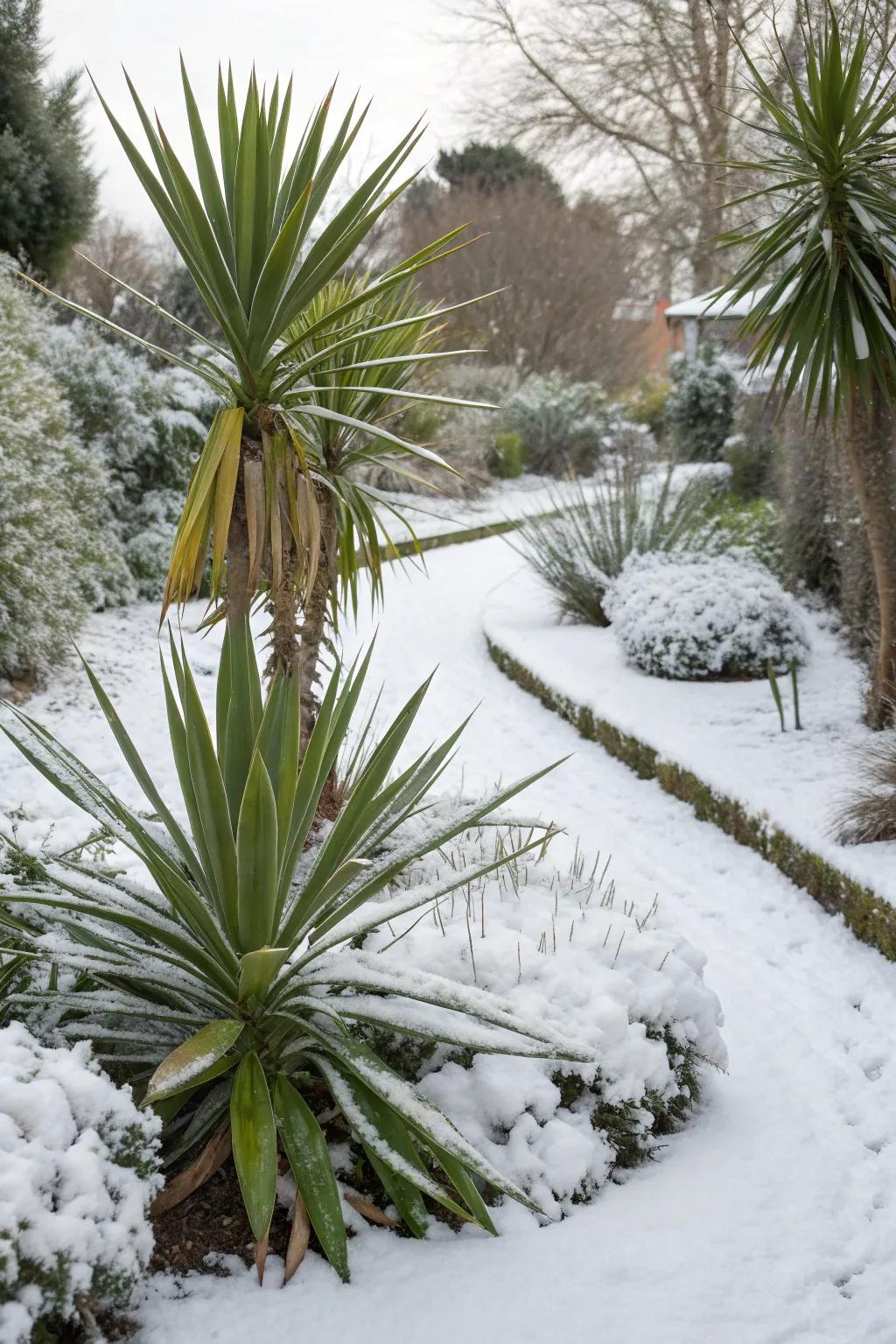 Yucca plants creating winter interest in the garden.