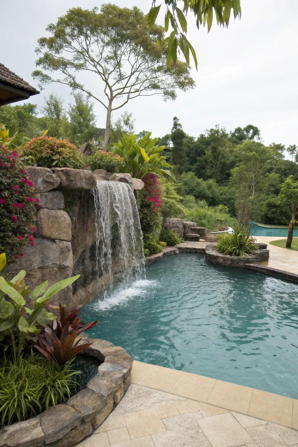 Immerse yourself in tranquility with a stunning waterfall.