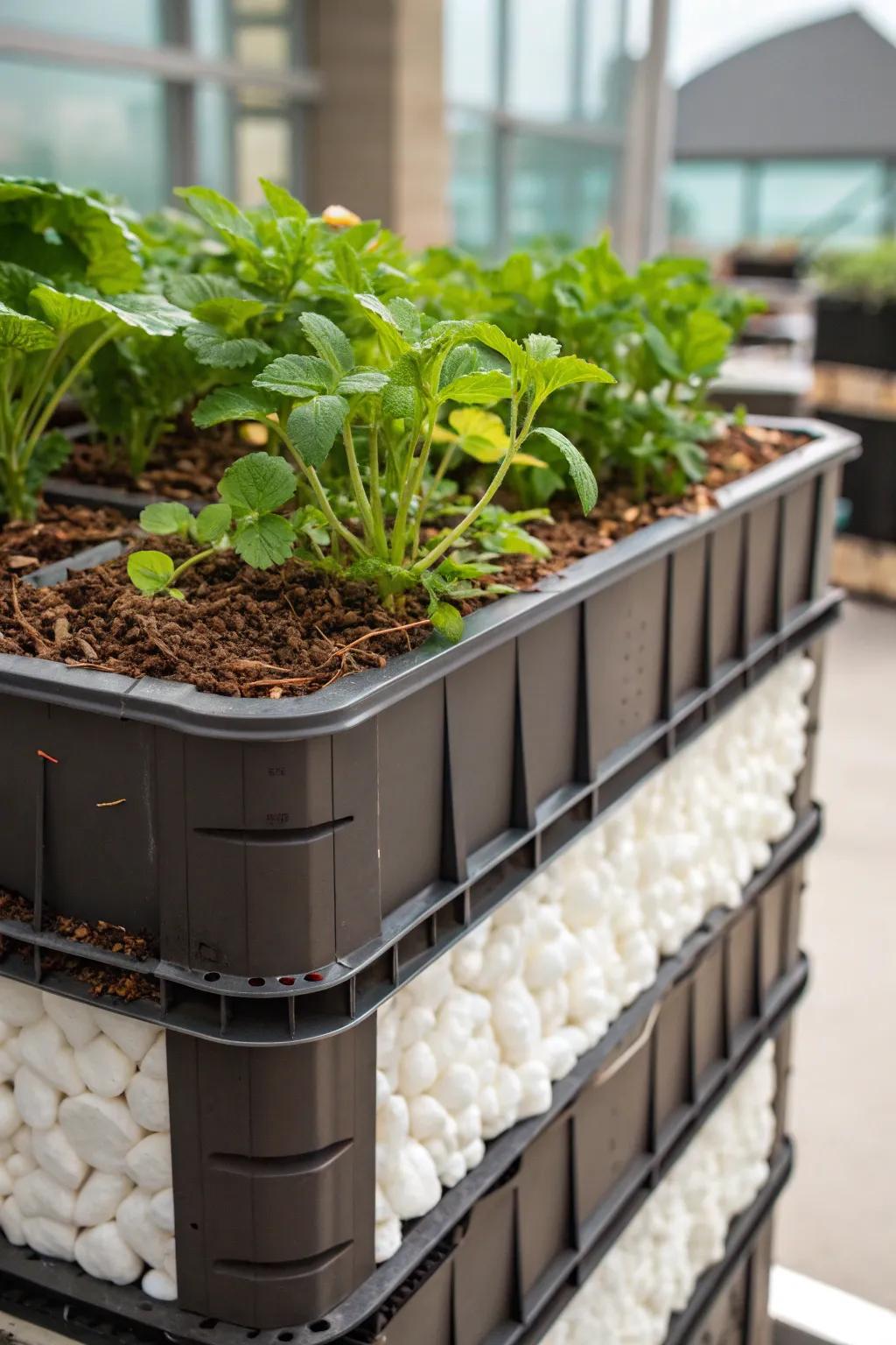 Lighten heavy pots with packing peanuts for easy mobility.