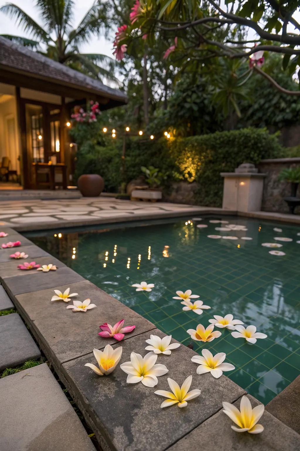 Floating flowers add a touch of elegance to your pool party.