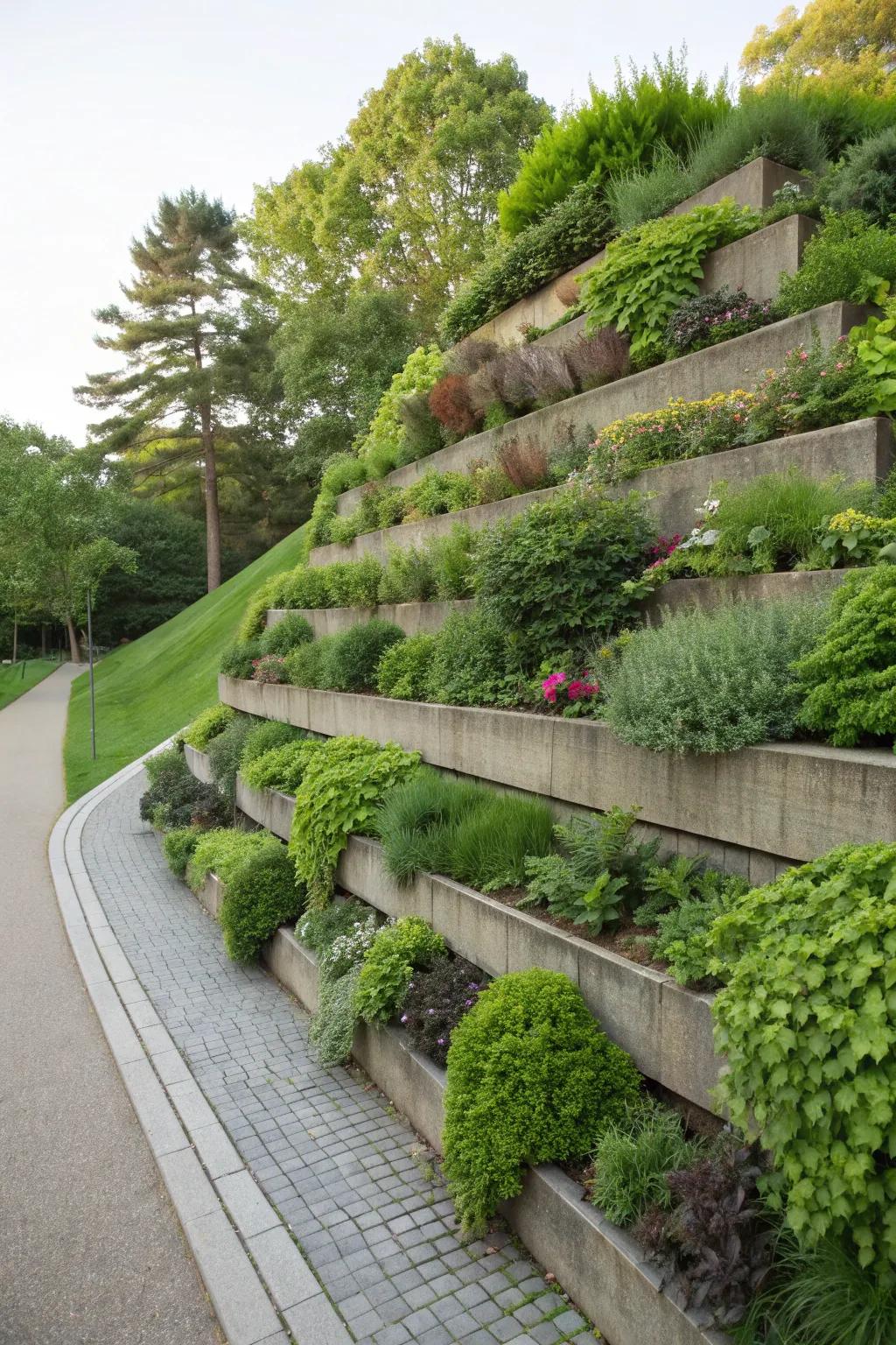 Maximize your garden space with multi-tiered retaining walls.