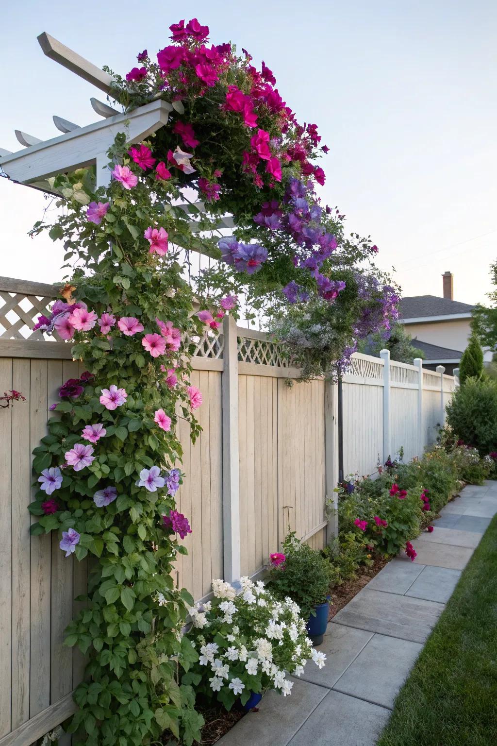 Trellises with climbing plants provide a natural privacy solution.